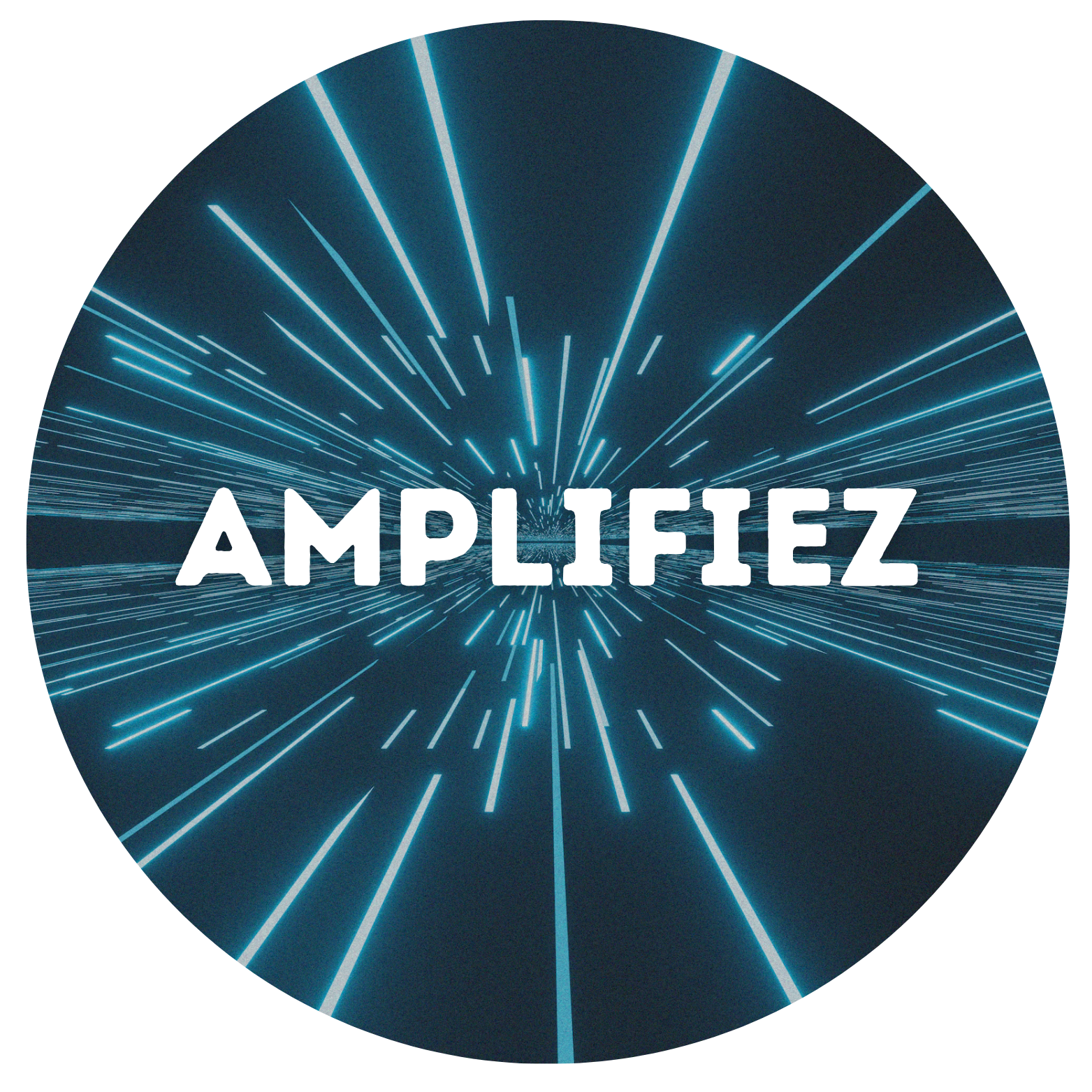 des faisceaux lumineux bleus avec le mot amplifiez écrit en blanc