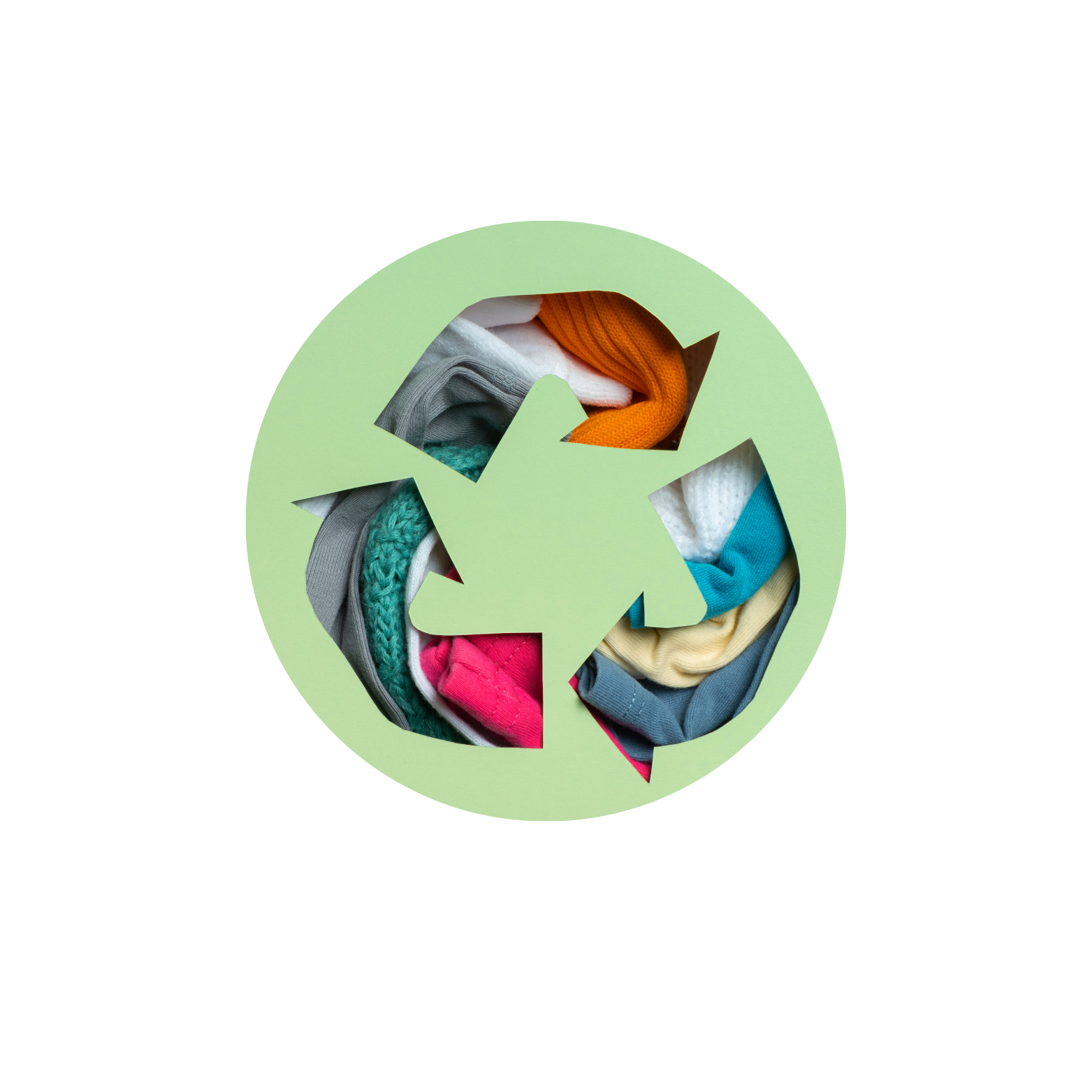 logo recyclage avec des textiles à l'intérieur des flèches