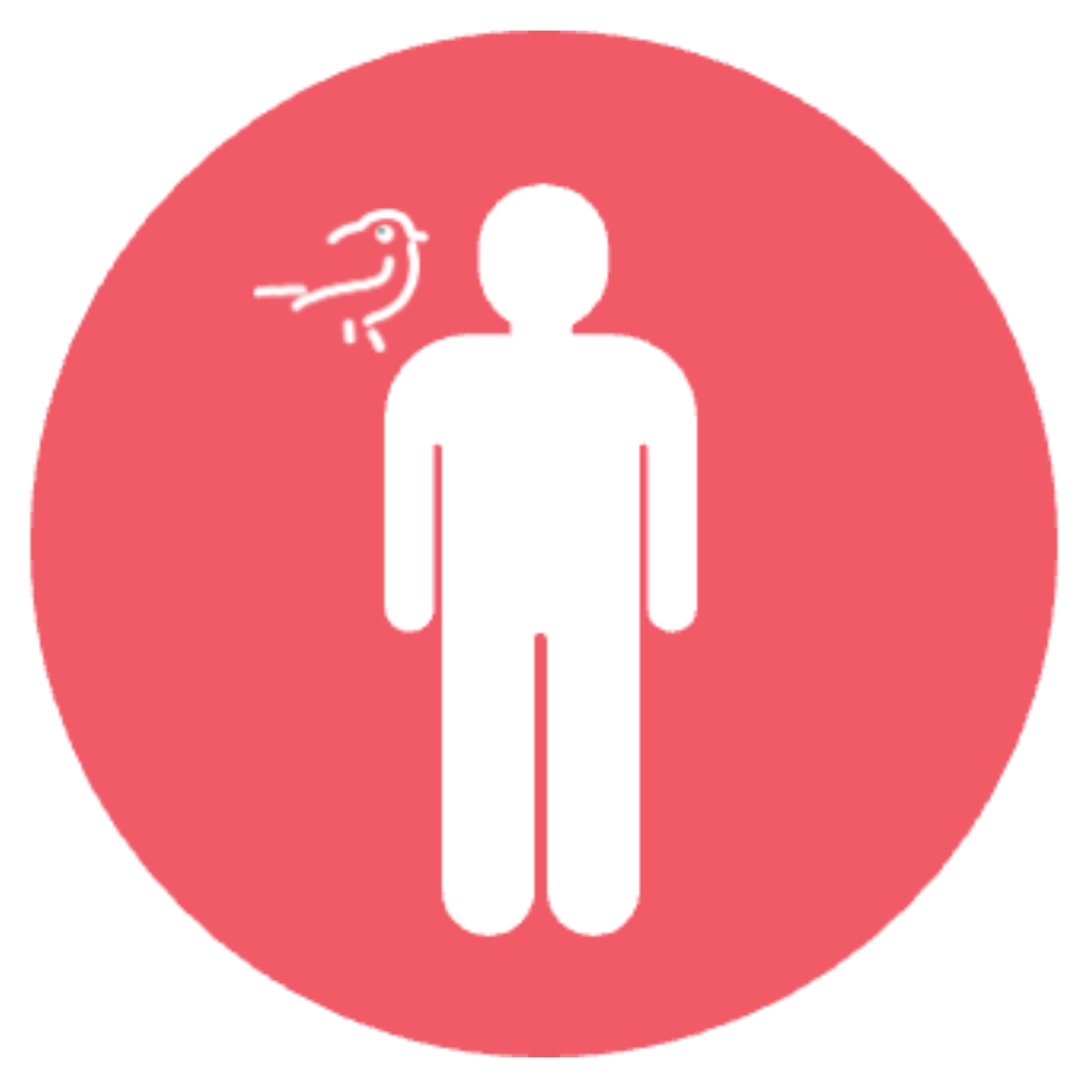 dessin d'une silhouette blanche sur fond rouge d'un homme avec un oiseau sur l'épaule