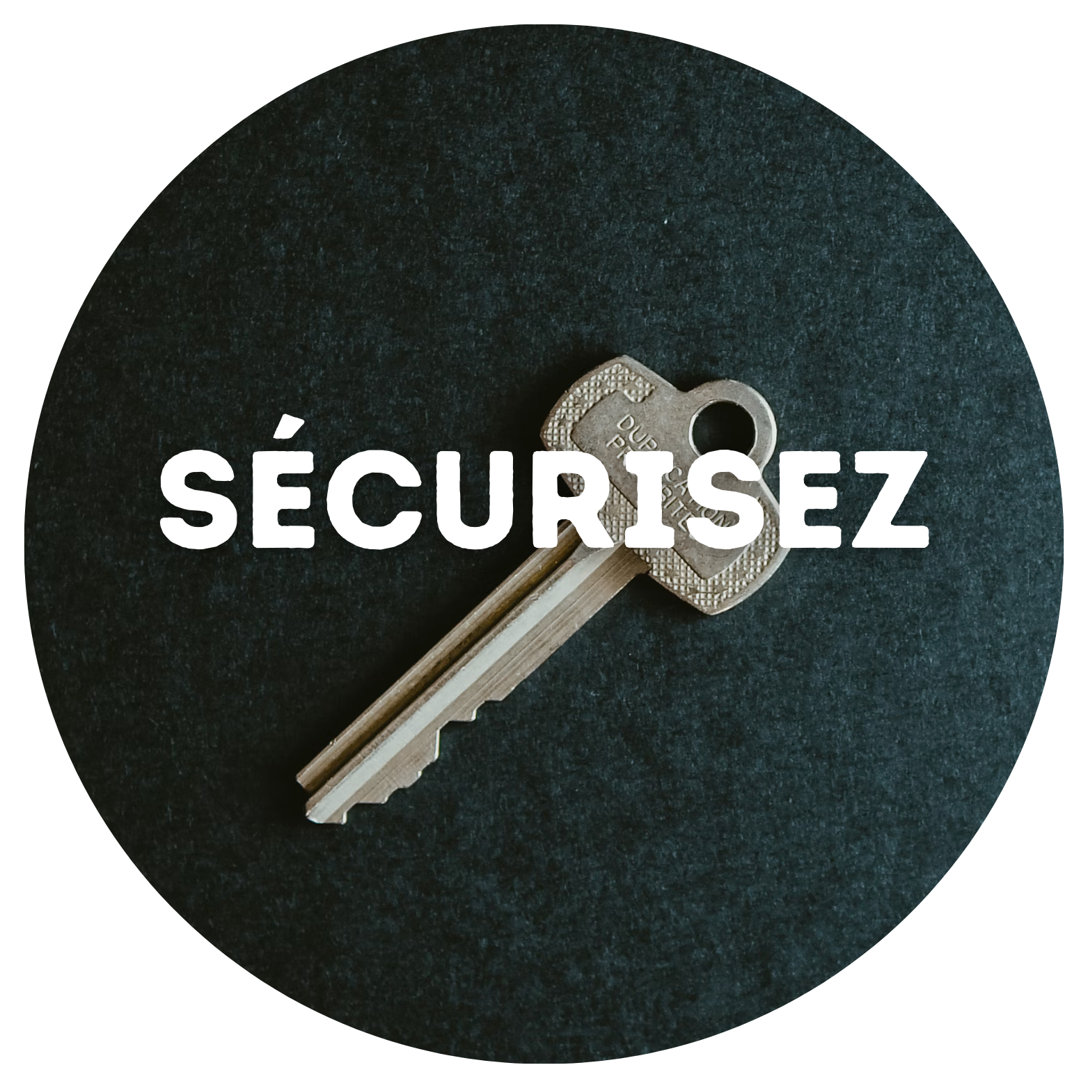une clef sur fond noir avec le mot sécurisez écrit en blanc