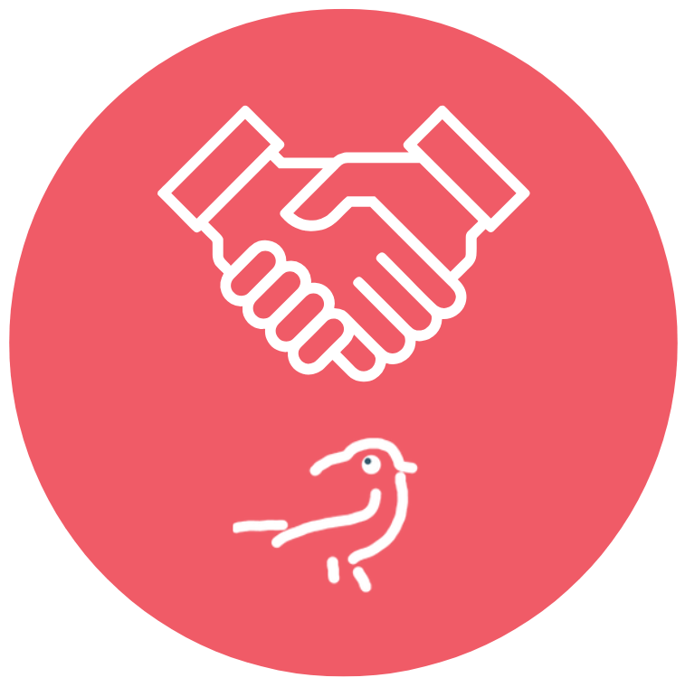 dessin d'un serrage de main blanche sur fond rouge avec un oiseau en dessous